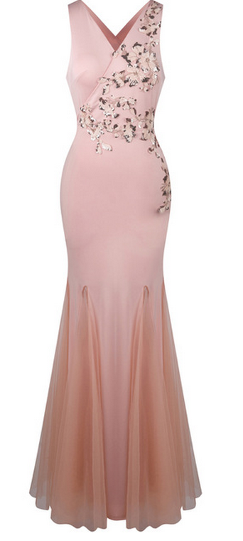 Femmes Sans Manches V Sirène Longue Robe De Soirée Rose On