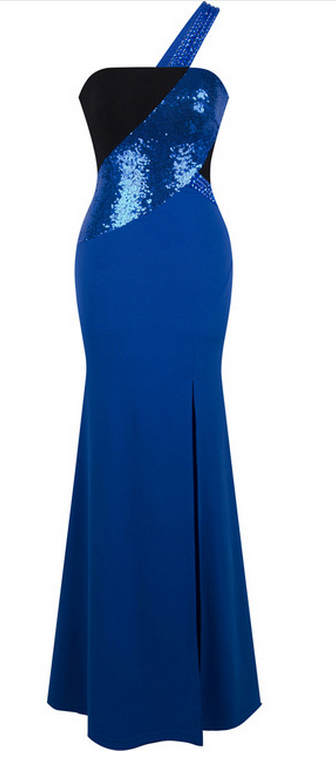 A Blue One-shouldered Evening Dress