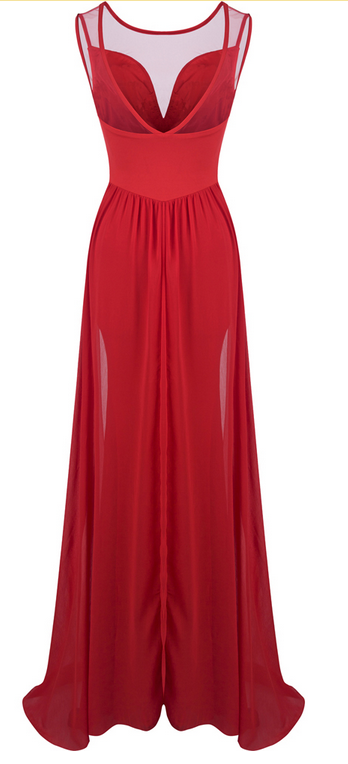 Sleeveless Long Gown with Plunging V Neck Flamingo main image 1