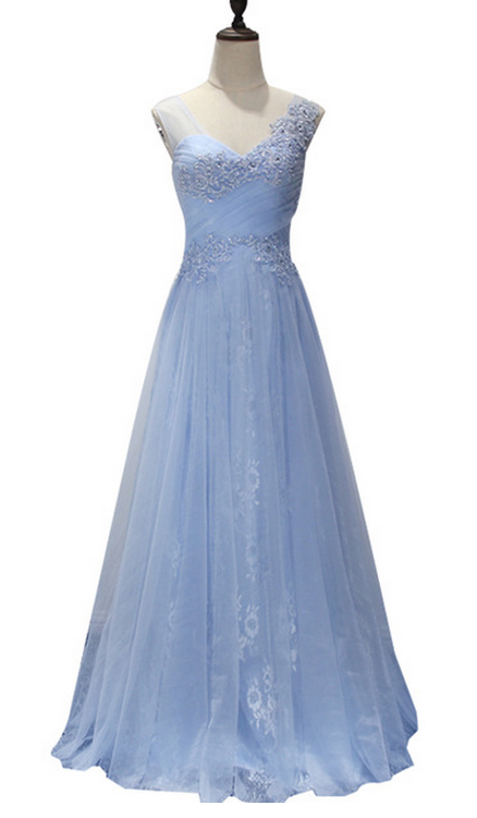 Robe De Soir?�e Sweet Bleu Clair Dentelle Broderie V-cou Longue Robe Formelle La Mari?�e Banquet 
