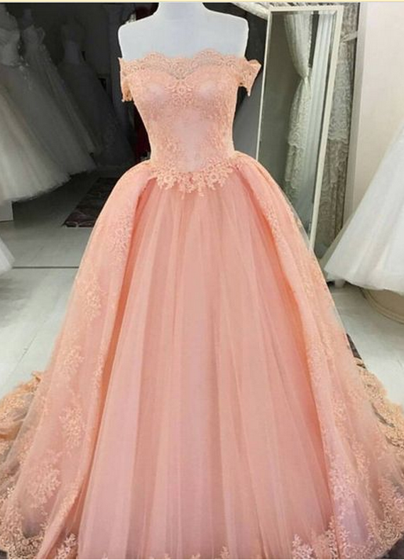 Ball Gown Sleeveless Off-the-Shoulder Beading Tulle Prom Dresses