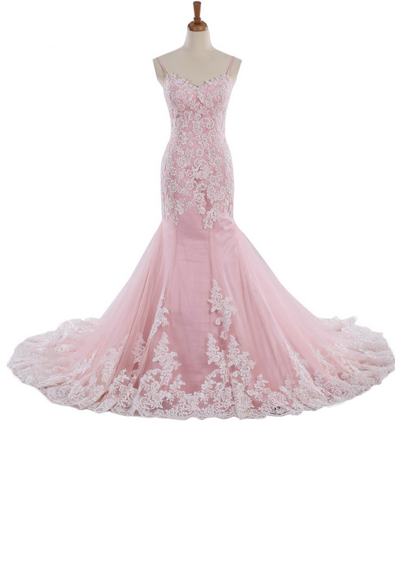 Sweetheart Charming Tulle Mermaid Spaghetti Straps Wedding Dresses with Appliques