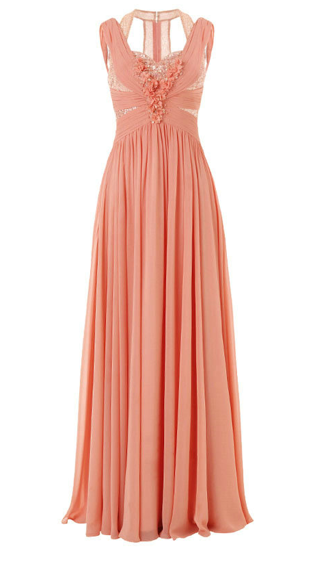 Sleeveless Ruched Beaded Chiffon A-line Floor-length Prom Dress, Evening Dress Featuring Floral Detail