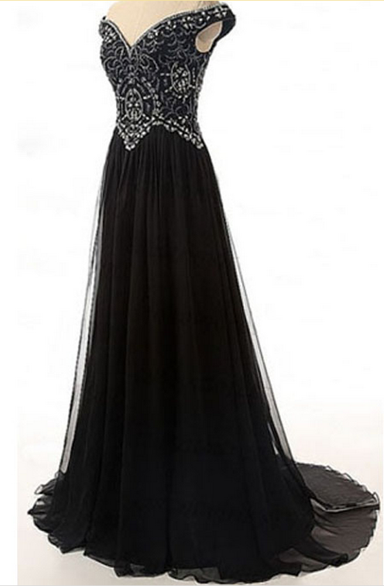 Prom Dresses,sexy Prom Dress,black Offshoulder Floorlength Tulle