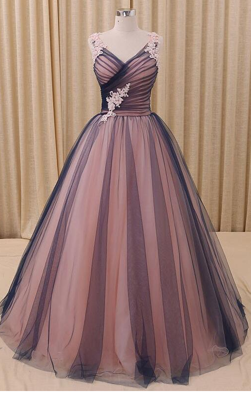Charming Prom Dresses,v-neck Prom Gown,a-line Prom Dress, Prom Dress,navy Blue Prom Dresses,princess Prom Dress,tulle Prom Dresses,ball Gown Prom
