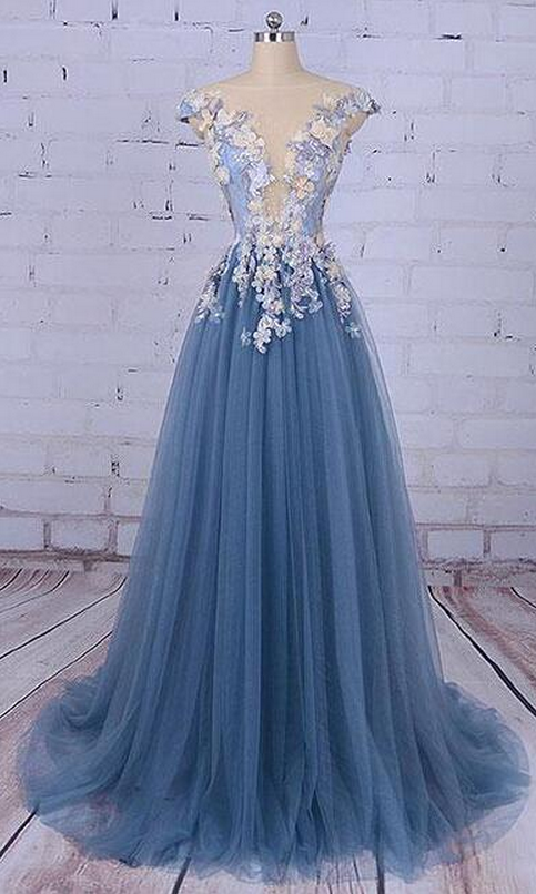 Tulle Prom Dress, Prom Dress,unique Prom Dresses,princess Prom Dress,appliqued Prom Dresses,tulle Evening Dress,long Prom Dress, Formal Evening