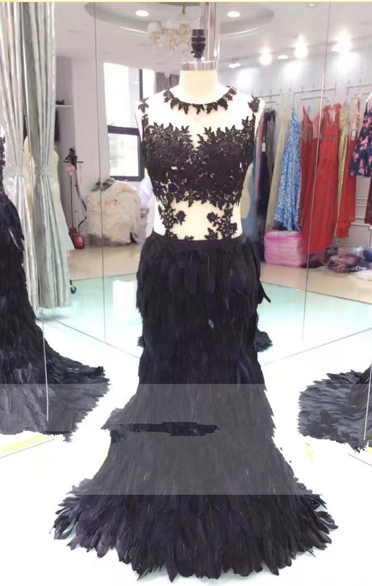 New Arrivals Black Ostrich Fur Prom Dresses vestido de festa longo Evening Dresses Long