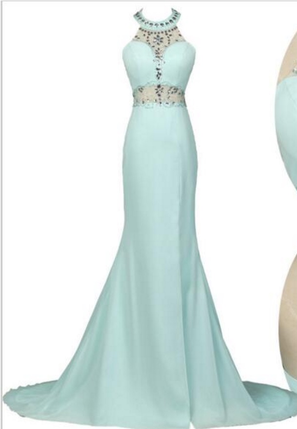Halter Prom Dress With Sheer Waist