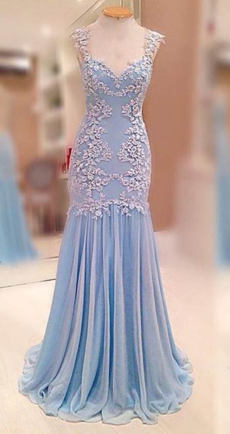 Illusion Back Long Mermaid Prom Dress With Lace