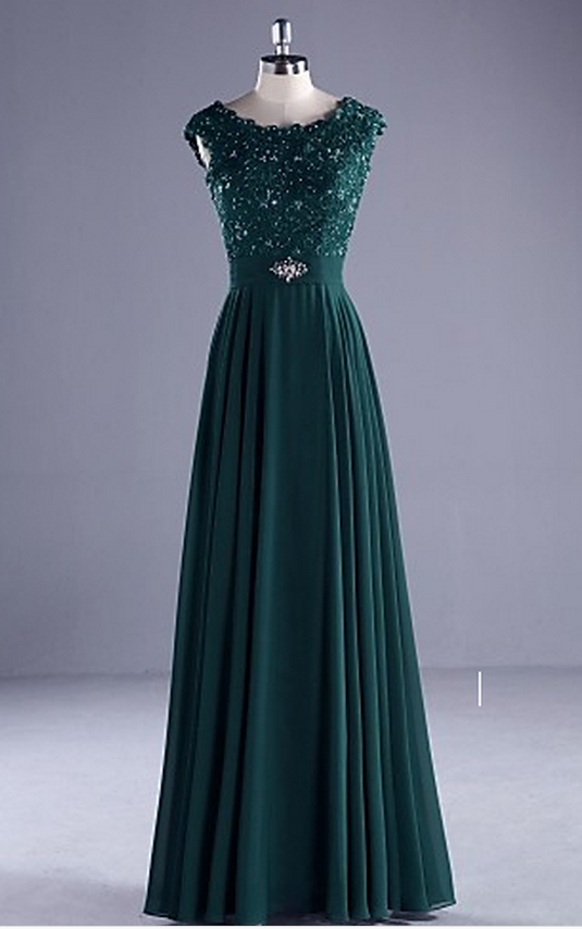 Dark Green Appliques Aline Prom Dress,long Prom Dresses,charming Prom