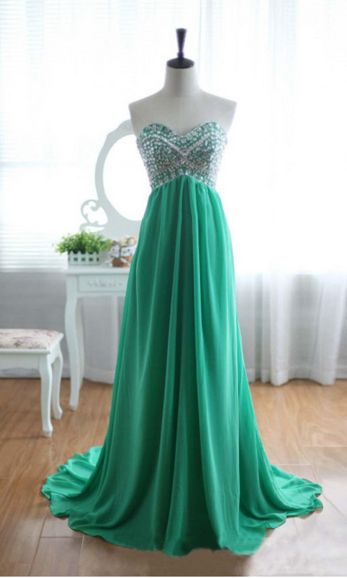 Strapless Sweetheart Beaded A-line Long Prom Dress, Evening Dress With Train