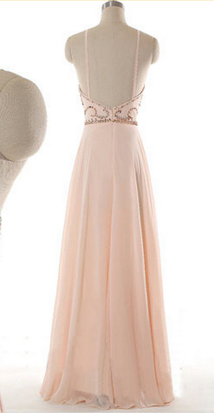 Halter Neck Floor-length A-line Chiffon Dress With Sequin Beaded Bodice - Formal Dress, Prom Dress