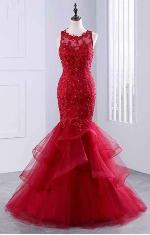 ,red Prom Dresses ,lace Prom Dress,mermaid Prom Dresses,mermaid Evening Gowns Beaded,mermaid Evening Dress