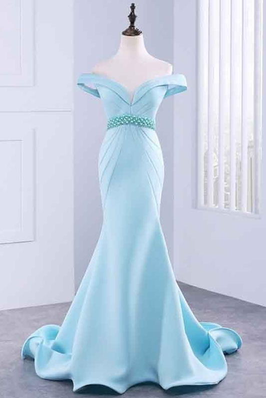 Sexy Mermaid Long Prom Dress, With Beading Luxury Evening Dress, Satin Prom Dresses
