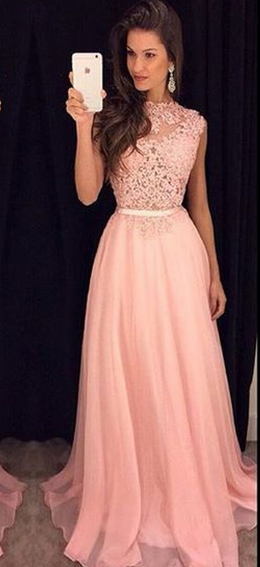 High Quality Prom Dress,prom Dress, Pink Lace Prom Dress