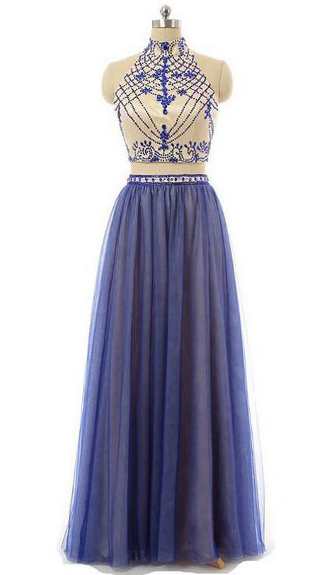 Two Piece Prom Dresses,tulle Prom Dress,sleeveless Formal Dress,prom Dresses