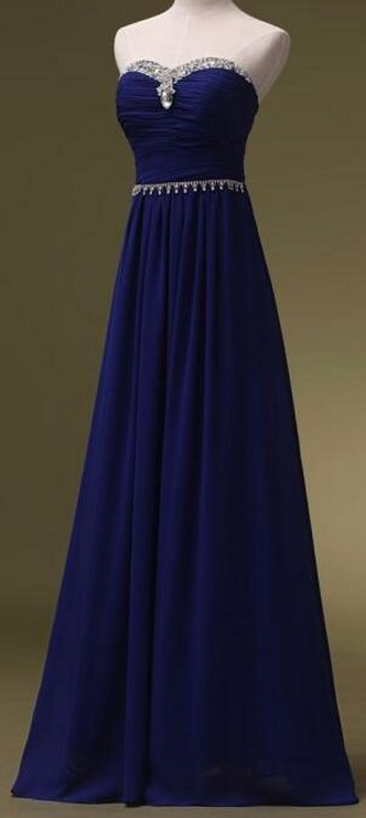 Strapless Sweetheart Ruched Beaded Chiffon Floor-length Prom Dress, Evening Dress