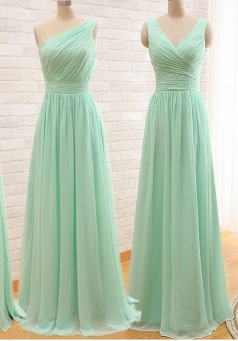 Custom Made Mint Green Long Chiffon A-line Mismatched Bridesmaid Dress