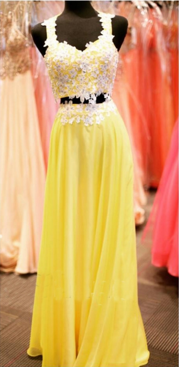 Appliques Floor-length Straps A-line Chiffon Prom Dresses