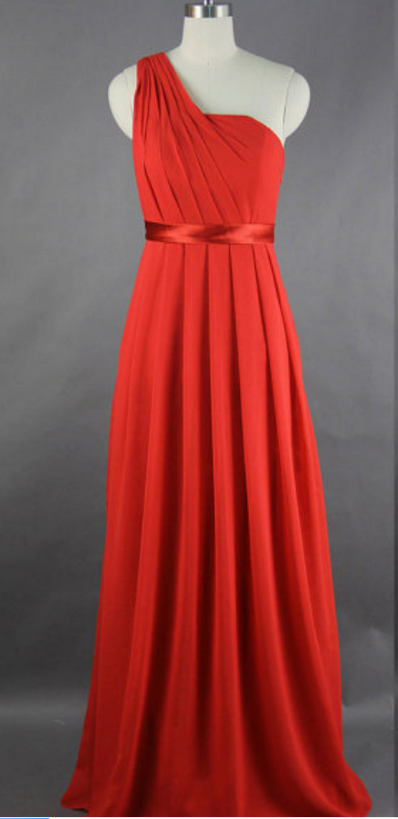 Red Prom Dress, One-shoulder A-line Prom Dresses,long Prom Dresses, Prom Dresses, Evening Dress