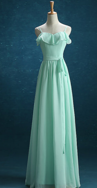 Spaghetti Strap Long Chiffon Bridesmaid Gowns Green