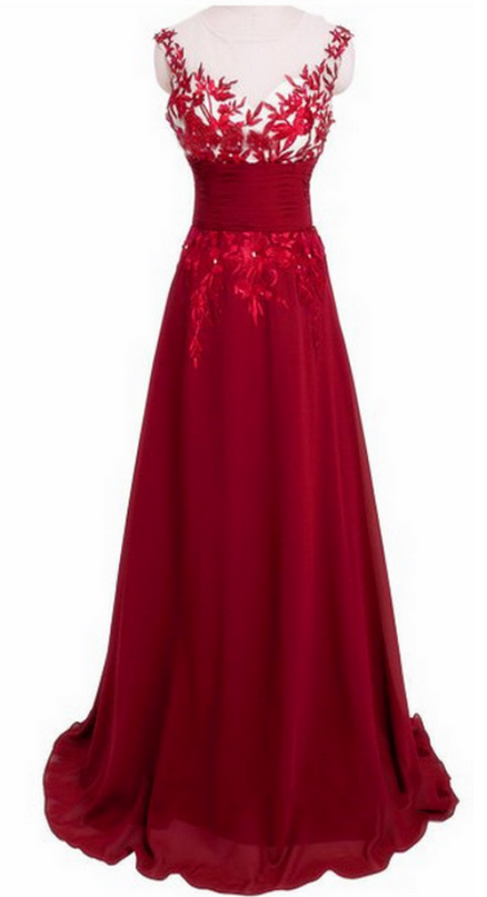 Red Long Evening Dress Prom Gown Sexy Lace Homecoming Gowns