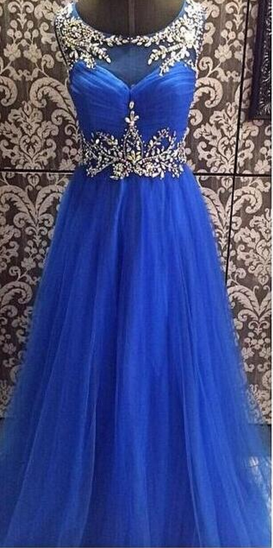 Beading Royal Blue Prom Dress, Open Back Prom Dress,long Chiffon Prom Dress