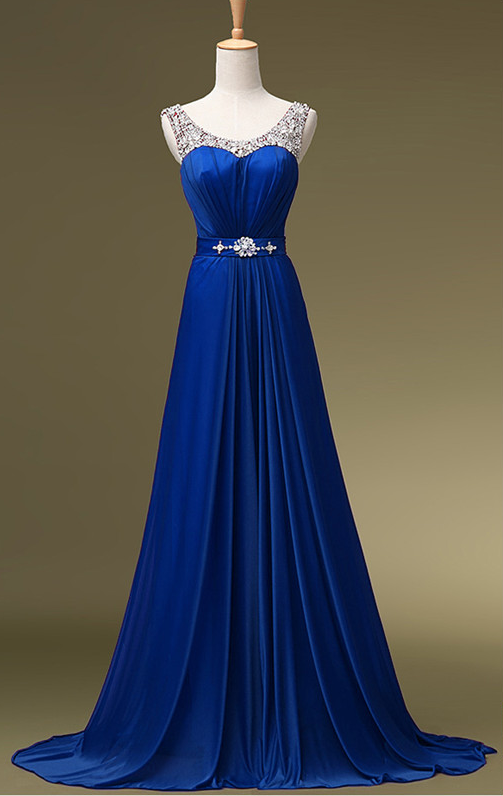 Blue Prom Dress,strap Long Chiffon Prom Party Evening Gowns