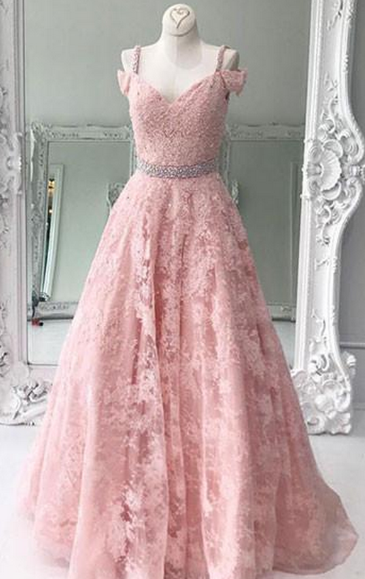 Charming Prom Dress,lace Prom Dress, A-line Dress,v-neck Evening Dress