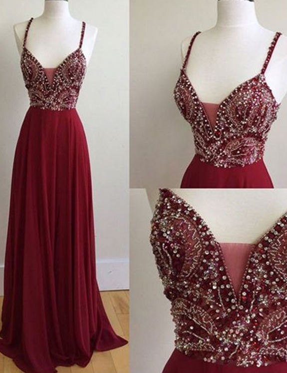 Charming Prom Dress,beading Prom Dress, A-line Prom Dress,spaghetti Straps Evening Dress