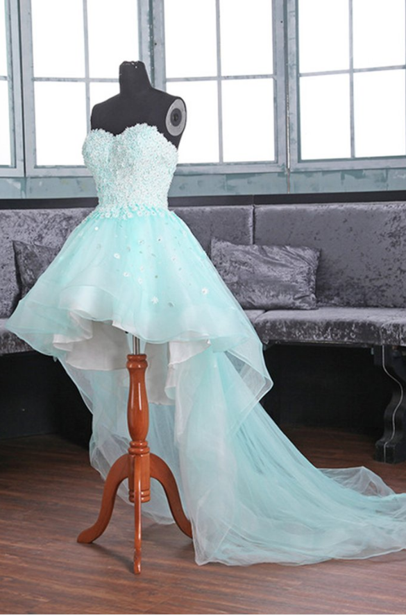 Sweetheart Neck A-line Organza Prom Dreses High Low Women Prom Dresses
