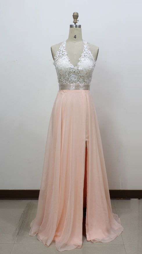 Long Pink Prom Dresses, Lace Women Prom Dresses, Custom Made Prom Dresses, Custom Made Party Dresses