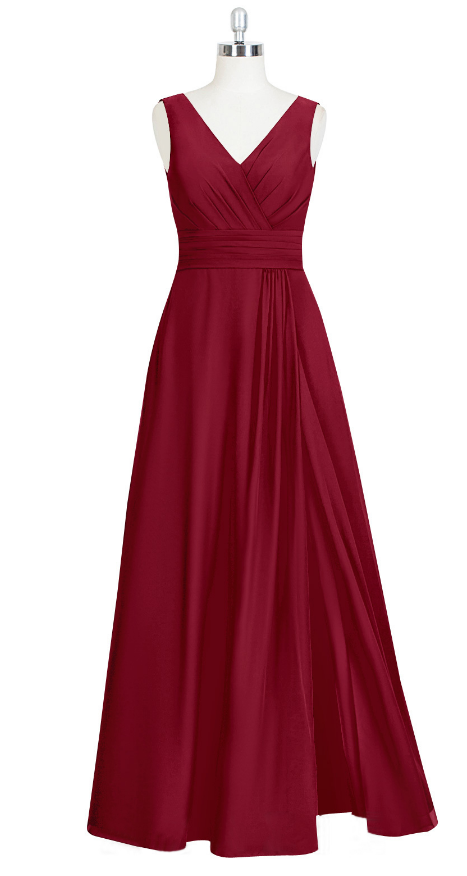 Elegant Burgundy V Neck Prom Dress,low Back Formal Gown,floor Length Bridesmaid Dress