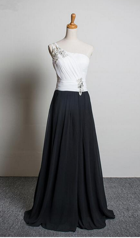 Long White Black Elegant Dress For Prom Evening One Shoulder Bridesmaid  Dress on Luulla