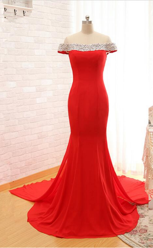 Sexy Strapless Cap Sleeve With Beading And Sequin Cathedral Train Red Chiffon Evening Dress Cocktail Dress Prom Dress