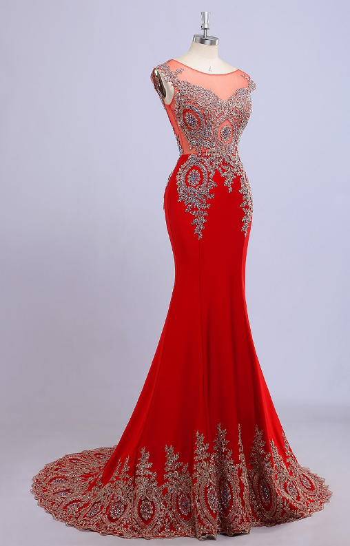 Scoop Sleeveless Beads Crystal Floor Length Backless Evening Dress Vestidos De Festa Mermaid Red Prom Dresses