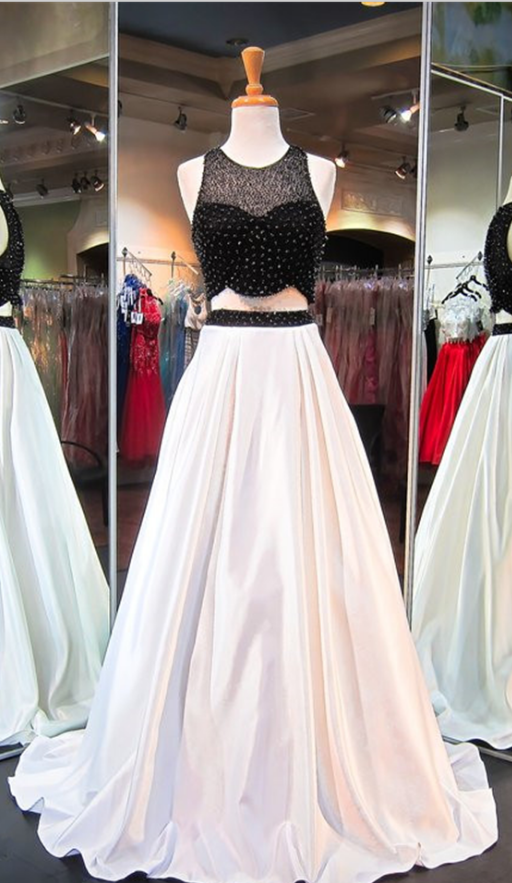 Black and white shop two piece prom dress