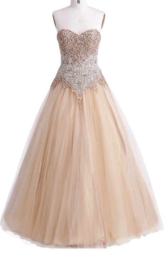 Women's Sweetheart Floor-length Gradient Beaded Behind The Zipper Ball Gown Dresses Prom Dress, Evening Dress