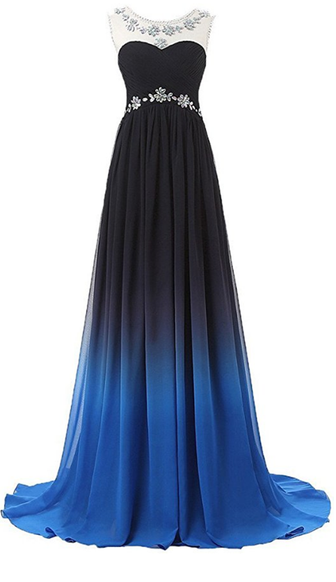 Gradient Color Prom Evening Dress Beaded Ball Gown Prom Dresses