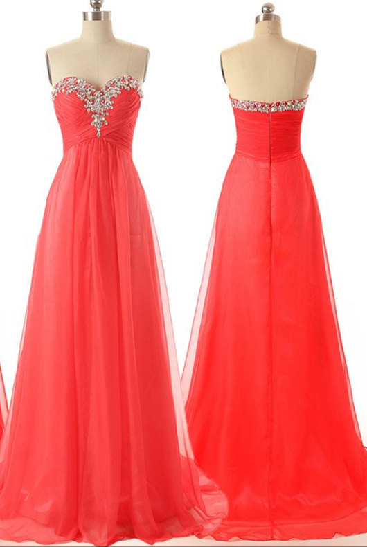 Strapless Sweetheart Ruched Beaded Long Prom Dress, Evening Dress