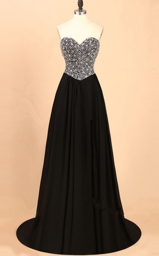 Strapless Sweetheart Beaded A-line Long Prom Dress, Evening Gown