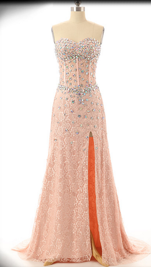 Sweatheart Neck Prom Dress, Strapless Prom Dress, A-line Princess Prom Dress , Lace And Beading Prom Dress