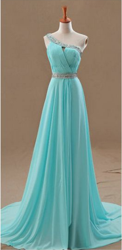 A-line Princess Prom Dress,long Prom Dress,one-shouder Long Prom Dress,chiffion Prom Dress,beautiful Beading Prom Dress,high Quality Custom Prom