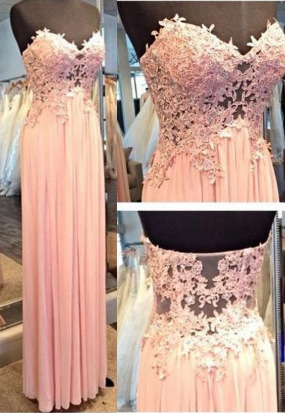 Lace Appliques Sweetheart Floor Length A-line Prom Dress
