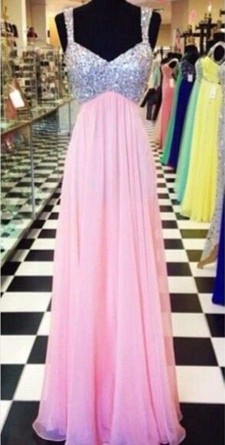 Chiffion Prom Dress,long Prom Dress,pink Prom Dress,beautiful Beading Prom Dress,a-line Princess Prom Dress,elegant Wowen Dress,sexy Prom Dress