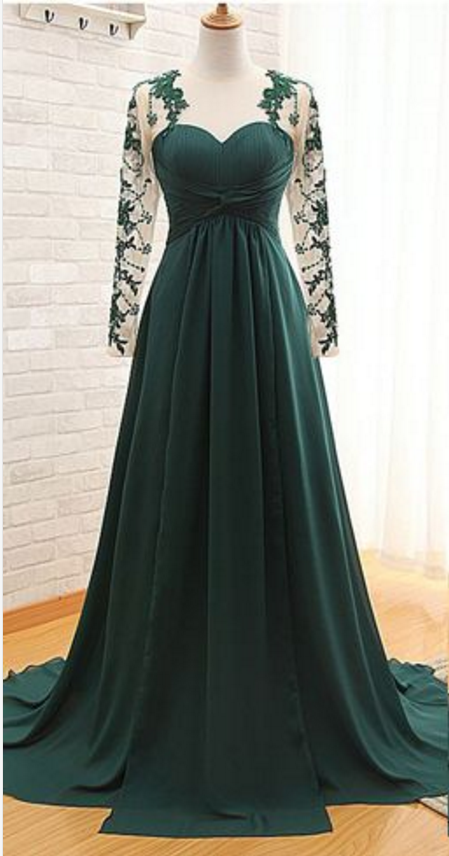 Sweetheart Ruched A-line Long Prom Dress, Evening Dress With Long Sleeves And Keyhole Back