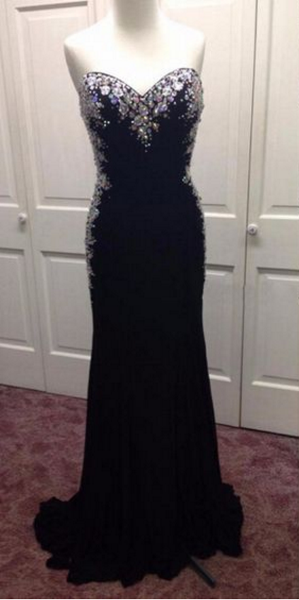 Black Prom Dress,sweatheart Neck Prom Dress,strapless Prom Dress,long Prom Dress,beautiful Beading Prom Dress