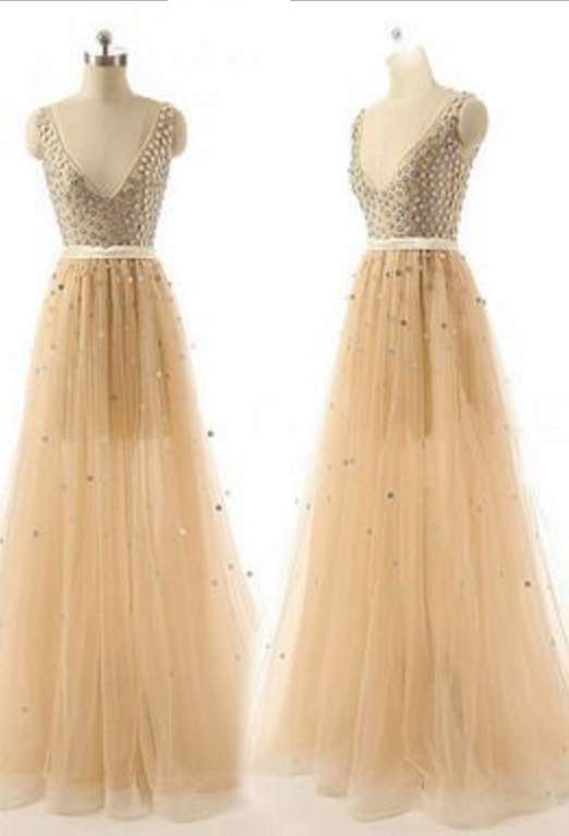 A-line Sleeveless Prom Dress,long Prom Dress,sexy Evening Dress ,beautiful Beading Dress