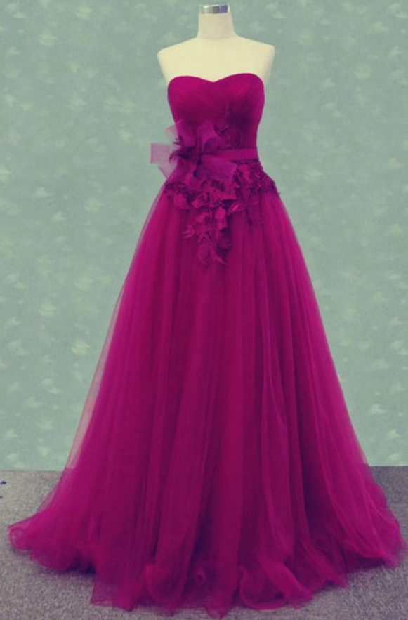 Sweatheart Neck Prom Dress,strapless Prom Dress,beautiful Flowers Dress,tulle Dress,a-line Princess Dress Elegant Wowen Dress