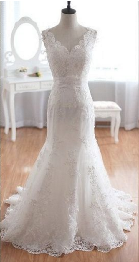 Elegant Women Dress, Sleeveless V-neck Prom Dress,lace Wedding Dress, Wedding Dress, Dress